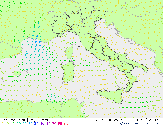 Wind 900 hPa ECMWF Út 28.05.2024 12 UTC