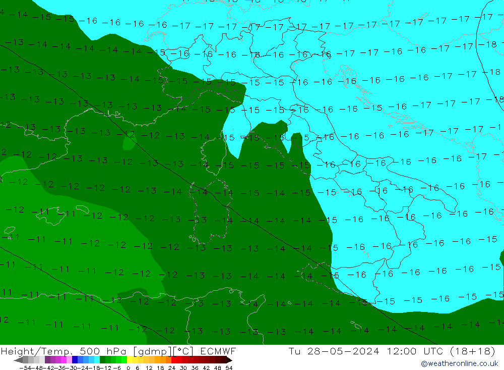 Z500/Rain (+SLP)/Z850 ECMWF wto. 28.05.2024 12 UTC