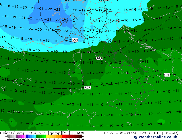 Z500/Rain (+SLP)/Z850 ECMWF Fr 31.05.2024 12 UTC