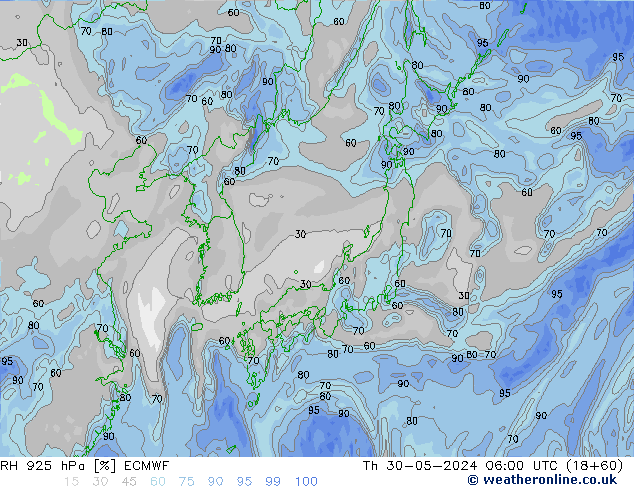 RH 925 hPa ECMWF gio 30.05.2024 06 UTC