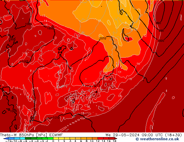 Theta-W 850hPa ECMWF wo 29.05.2024 09 UTC