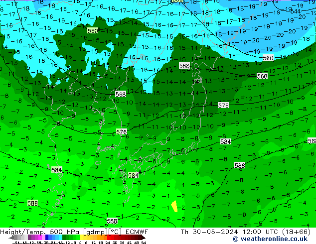 Z500/Rain (+SLP)/Z850 ECMWF Th 30.05.2024 12 UTC