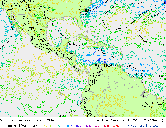 Isotachen (km/h) ECMWF di 28.05.2024 12 UTC