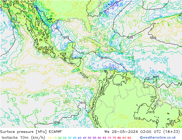 Isotachs (kph) ECMWF We 29.05.2024 03 UTC