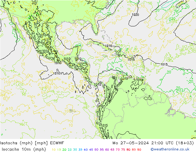 Isotachs (mph) ECMWF  27.05.2024 21 UTC