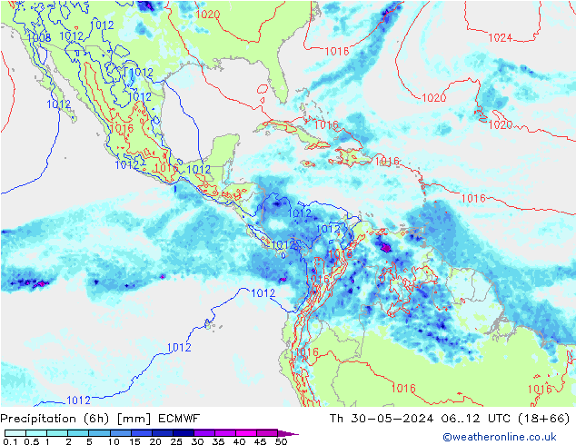 Precipitation (6h) ECMWF Th 30.05.2024 12 UTC