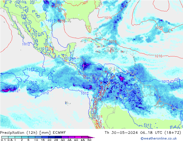 Precipitation (12h) ECMWF Th 30.05.2024 18 UTC