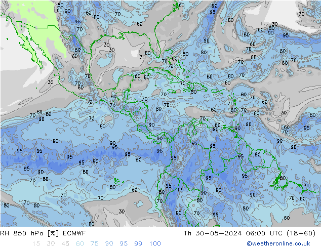 RV 850 hPa ECMWF do 30.05.2024 06 UTC