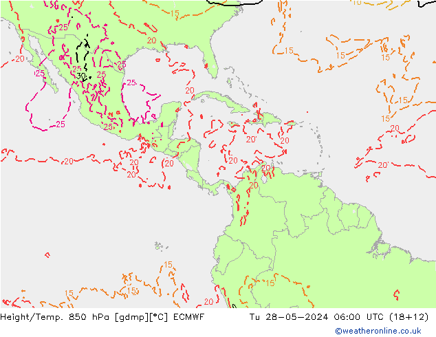 Yükseklik/Sıc. 850 hPa ECMWF Sa 28.05.2024 06 UTC