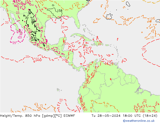 Height/Temp. 850 hPa ECMWF wto. 28.05.2024 18 UTC