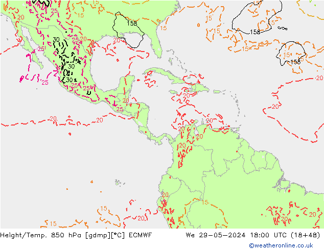 Z500/Rain (+SLP)/Z850 ECMWF Qua 29.05.2024 18 UTC