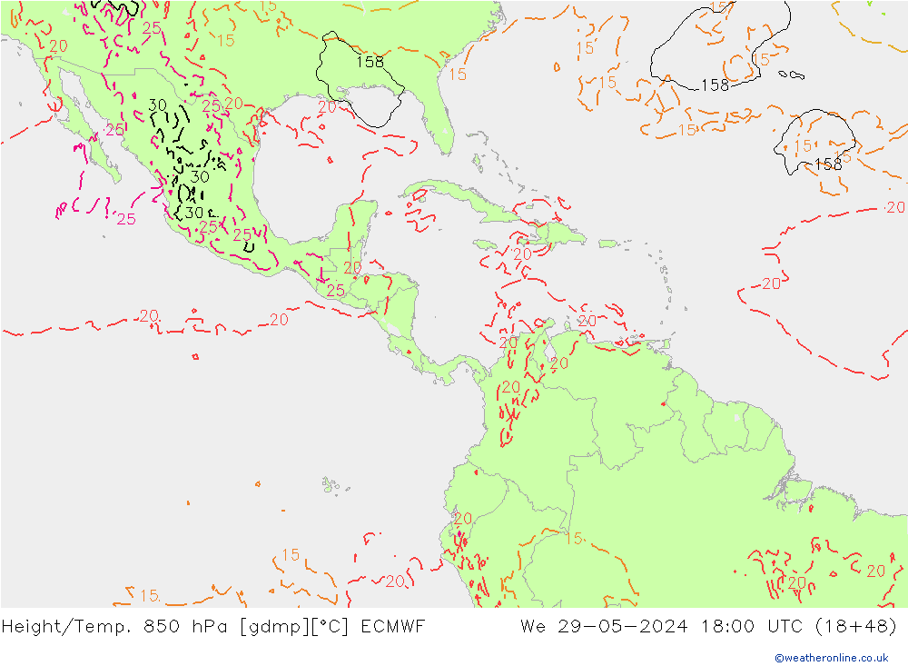 Z500/Rain (+SLP)/Z850 ECMWF We 29.05.2024 18 UTC