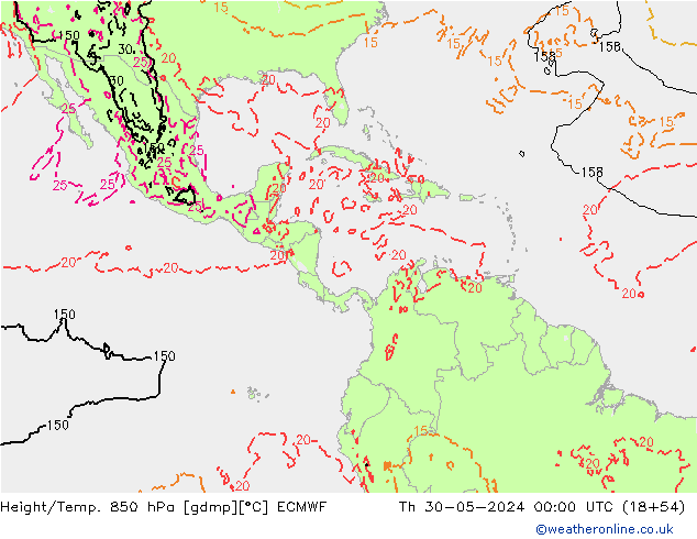 Z500/Rain (+SLP)/Z850 ECMWF Čt 30.05.2024 00 UTC