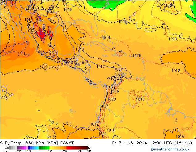 SLP/Temp. 850 hPa ECMWF vr 31.05.2024 12 UTC