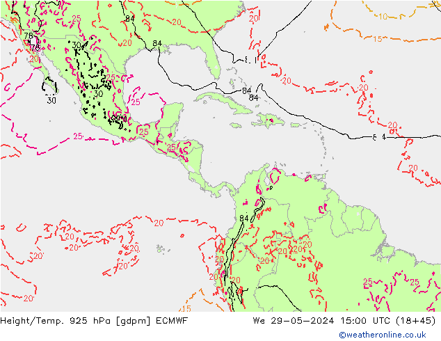 Yükseklik/Sıc. 925 hPa ECMWF Çar 29.05.2024 15 UTC