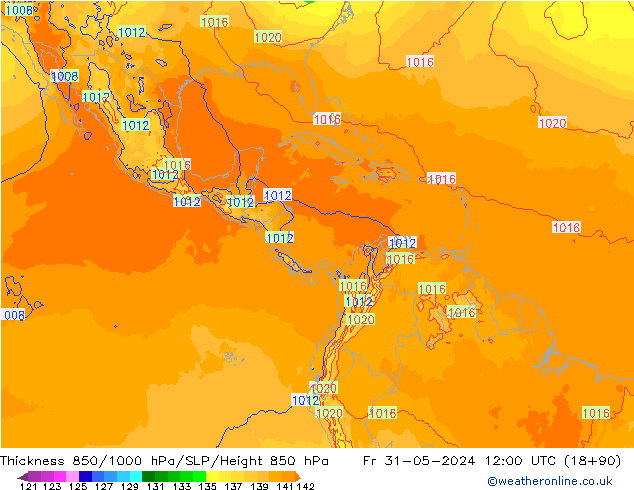 Thck 850-1000 hPa ECMWF ven 31.05.2024 12 UTC