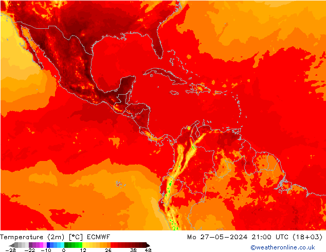 Temperature (2m) ECMWF Mo 27.05.2024 21 UTC