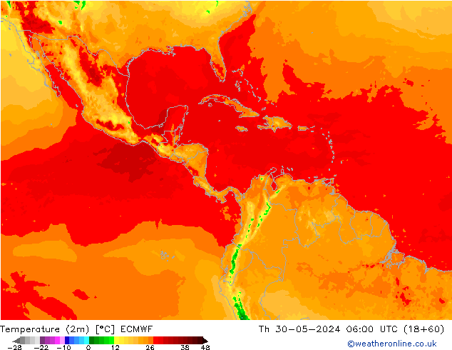 Temperatura (2m) ECMWF Qui 30.05.2024 06 UTC