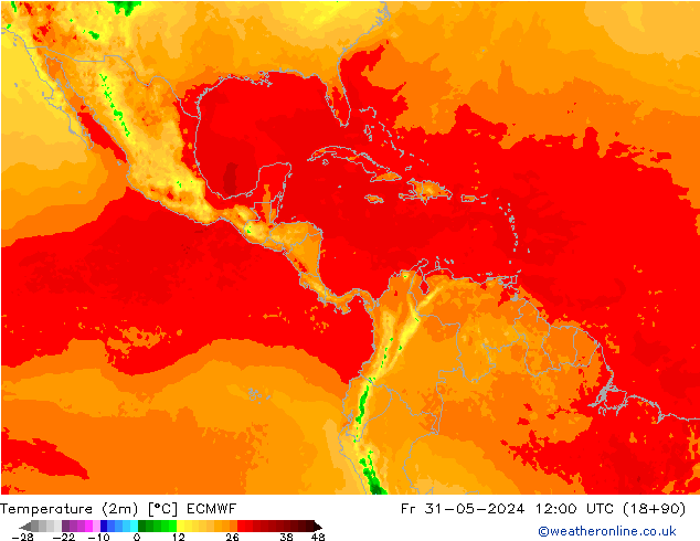 Temperature (2m) ECMWF Pá 31.05.2024 12 UTC