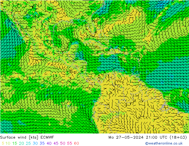 Surface wind ECMWF Po 27.05.2024 21 UTC