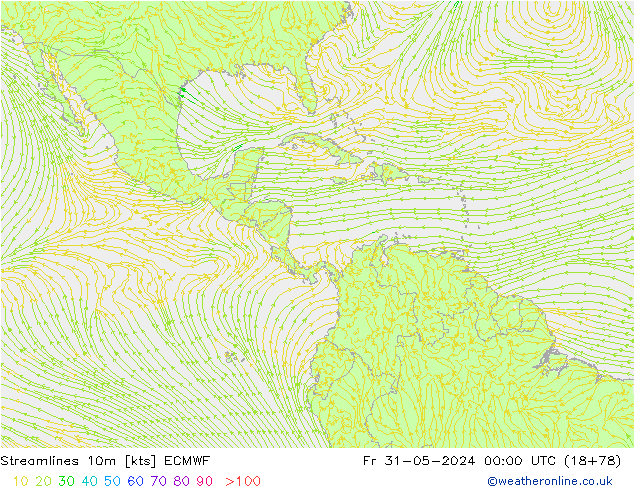 Linha de corrente 10m ECMWF Sex 31.05.2024 00 UTC