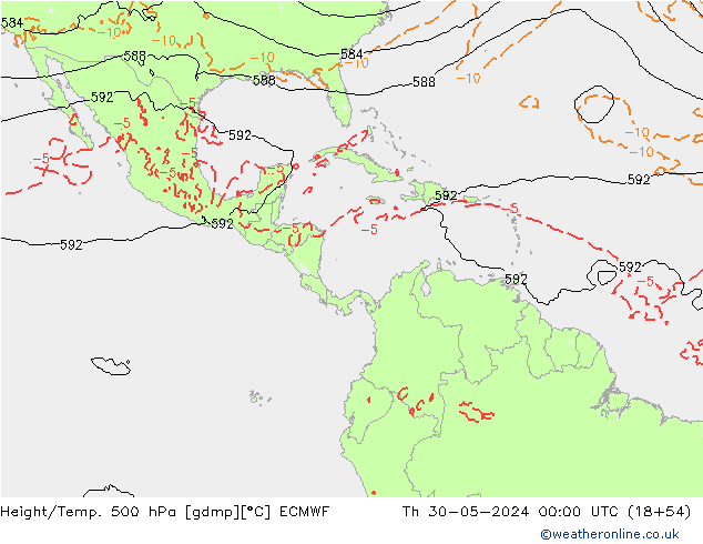 Z500/Rain (+SLP)/Z850 ECMWF Čt 30.05.2024 00 UTC