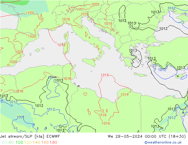 Jet stream/SLP ECMWF We 29.05.2024 00 UTC