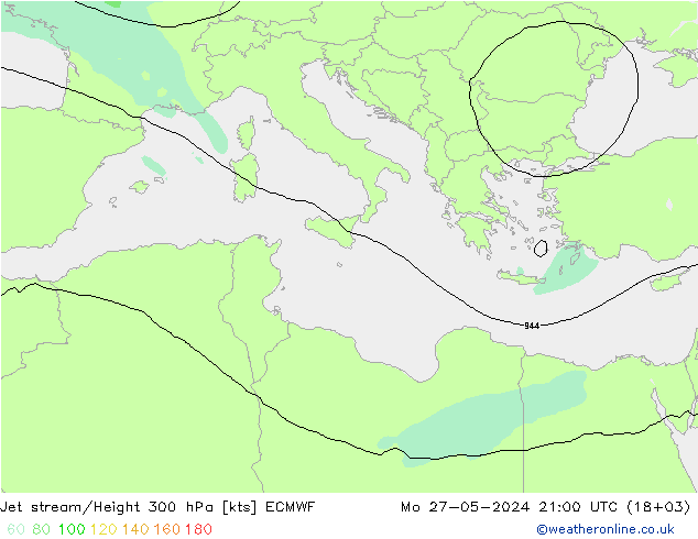 Prąd strumieniowy ECMWF pon. 27.05.2024 21 UTC