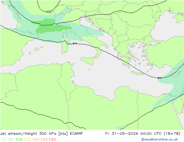 Straalstroom ECMWF vr 31.05.2024 00 UTC