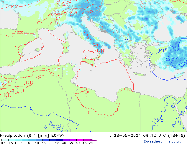 Z500/Rain (+SLP)/Z850 ECMWF Út 28.05.2024 12 UTC