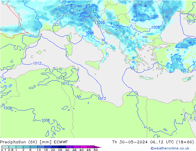 Z500/Rain (+SLP)/Z850 ECMWF czw. 30.05.2024 12 UTC