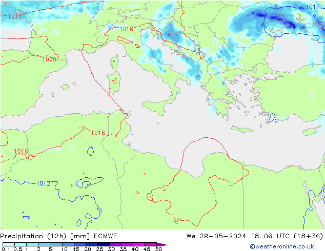 Precipitation (12h) ECMWF We 29.05.2024 06 UTC