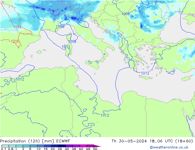 осадки (12h) ECMWF чт 30.05.2024 06 UTC