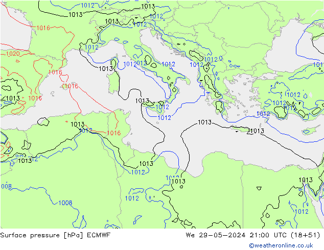 Atmosférický tlak ECMWF St 29.05.2024 21 UTC