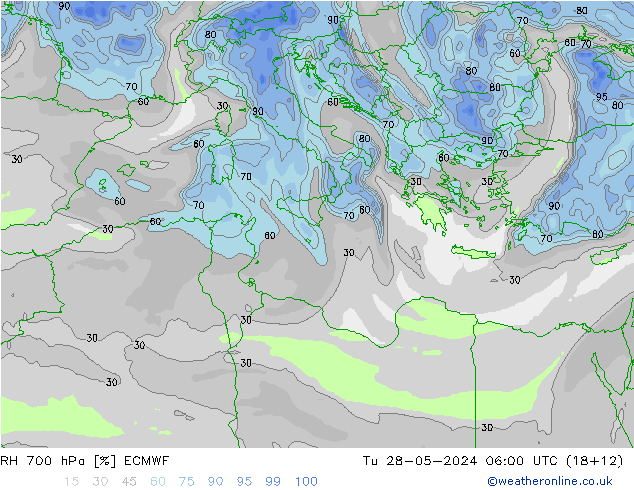 RH 700 hPa ECMWF  28.05.2024 06 UTC