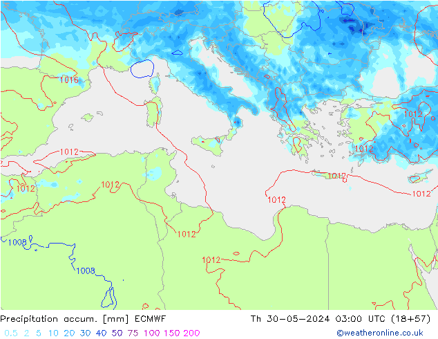 Totale neerslag ECMWF do 30.05.2024 03 UTC