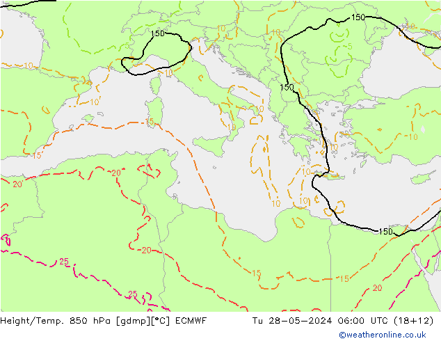 Z500/Regen(+SLP)/Z850 ECMWF di 28.05.2024 06 UTC