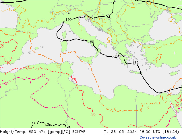 Z500/Rain (+SLP)/Z850 ECMWF Di 28.05.2024 18 UTC