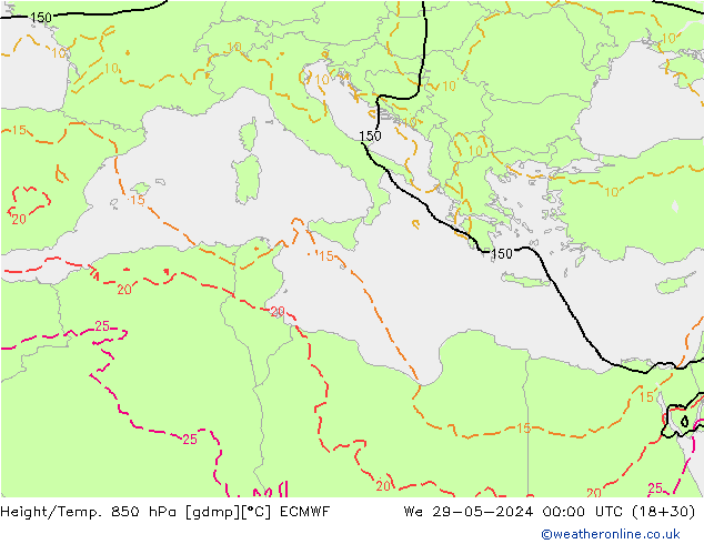 Z500/Rain (+SLP)/Z850 ECMWF ср 29.05.2024 00 UTC