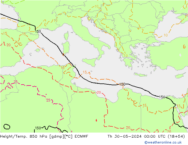 Height/Temp. 850 гПа ECMWF чт 30.05.2024 00 UTC