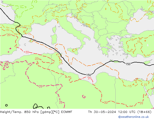 Z500/Rain (+SLP)/Z850 ECMWF czw. 30.05.2024 12 UTC