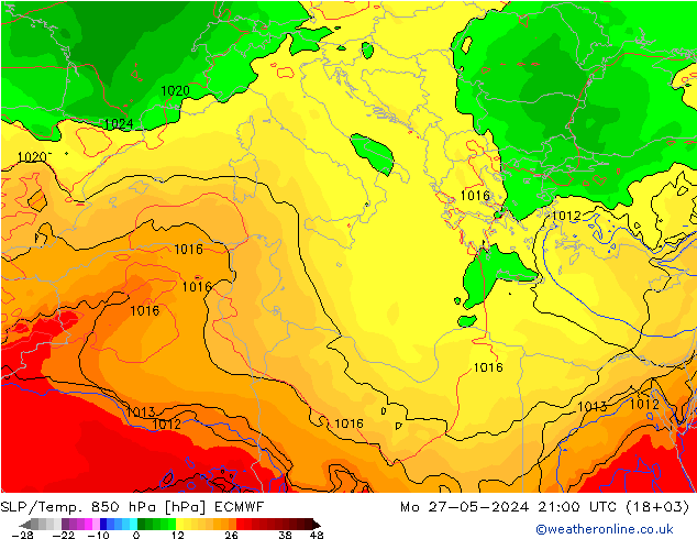 850 hPa Yer Bas./Sıc ECMWF Pzt 27.05.2024 21 UTC