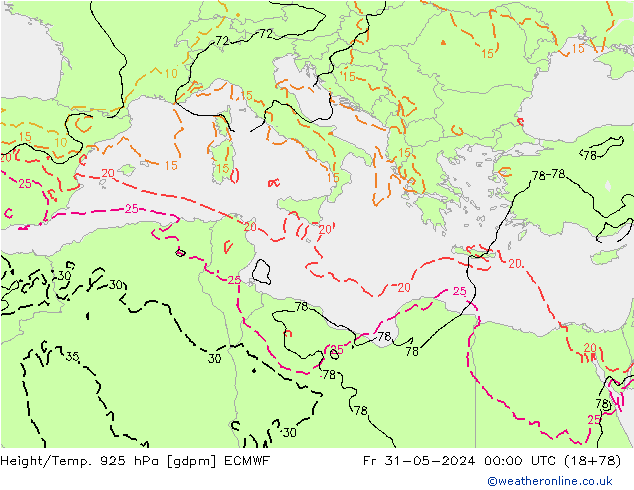 Height/Temp. 925 hPa ECMWF Fr 31.05.2024 00 UTC