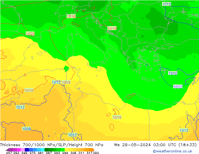 Thck 700-1000 hPa ECMWF We 29.05.2024 03 UTC