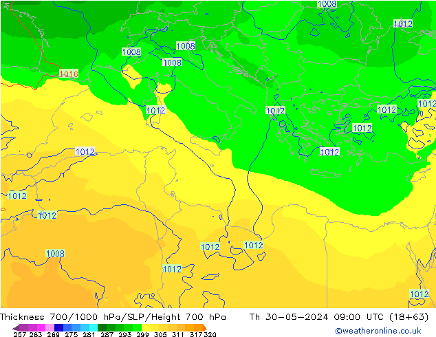 Thck 700-1000 hPa ECMWF Th 30.05.2024 09 UTC