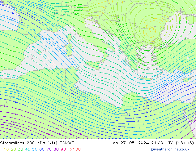 Rüzgar 200 hPa ECMWF Pzt 27.05.2024 21 UTC