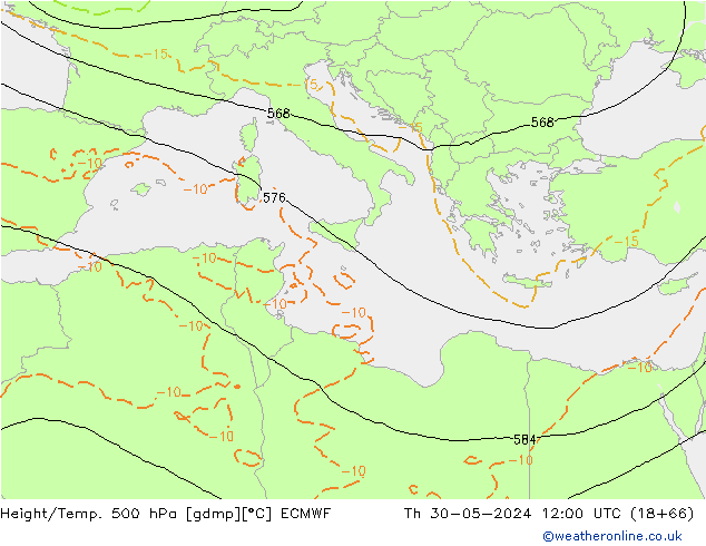 Z500/Rain (+SLP)/Z850 ECMWF czw. 30.05.2024 12 UTC