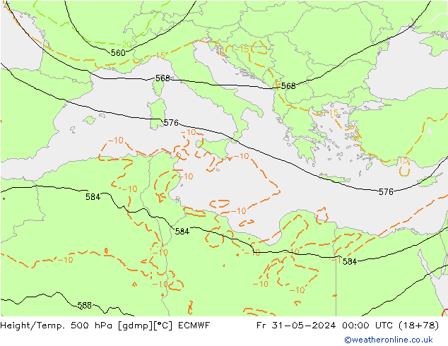 Yükseklik/Sıc. 500 hPa ECMWF Cu 31.05.2024 00 UTC