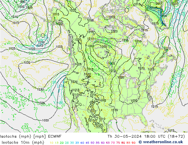 Isotachs (mph) ECMWF Th 30.05.2024 18 UTC