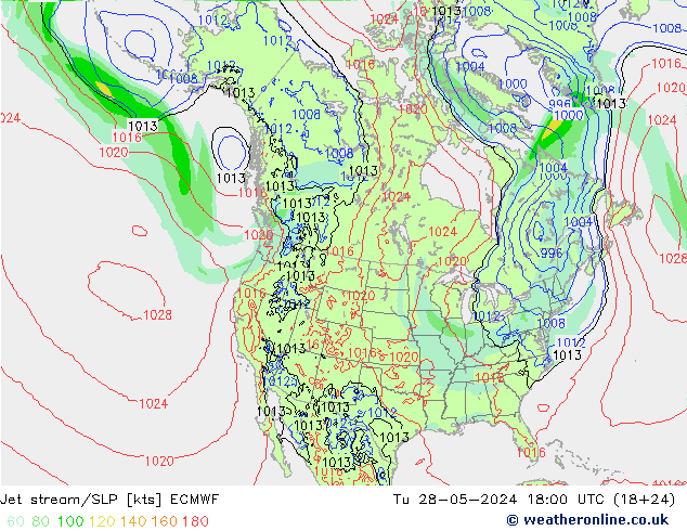 Jet stream/SLP ECMWF Tu 28.05.2024 18 UTC